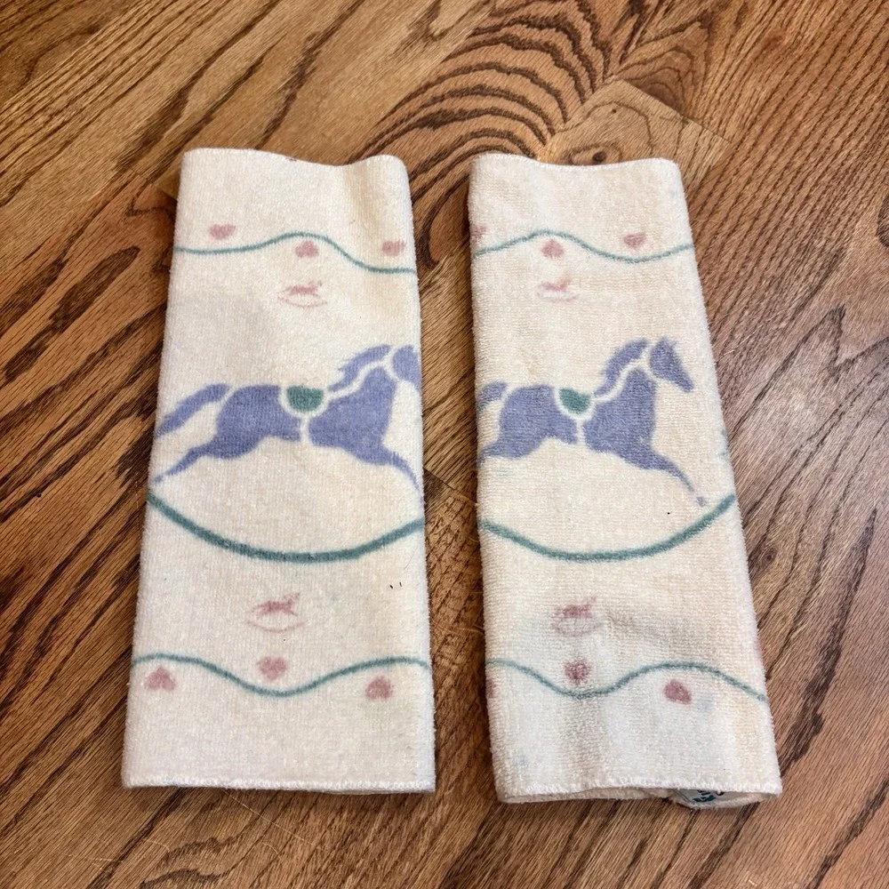 Vintage‎ Fieldcrest Rocking Horse Bath Towel Set 6 Pc 100% Cotton Hearts Pastel